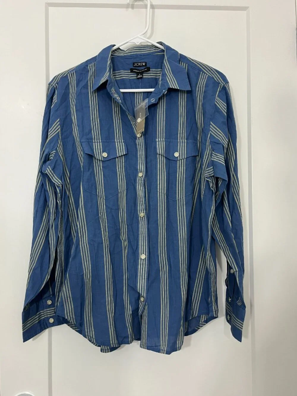 New J.Crew Size 8 Striped Cotton Voile Western Button-Down Shirt